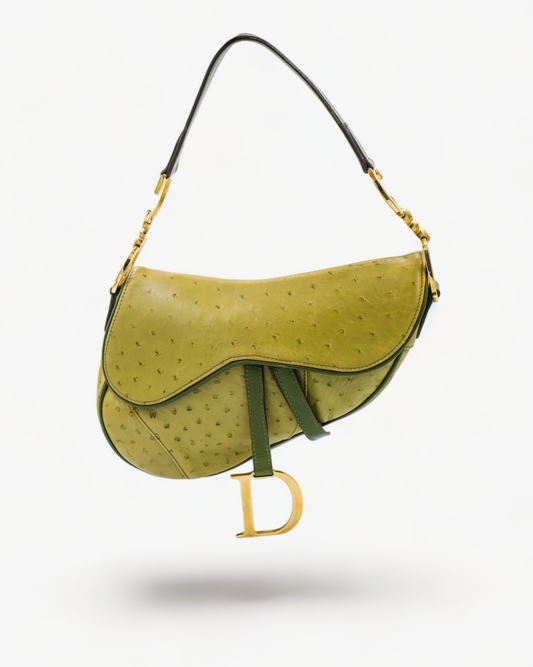 Dior Saddle Bag Green Ostrich Leather