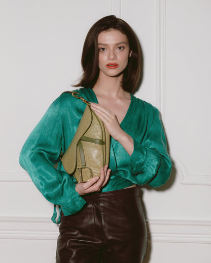 Dior Saddle Bag Green Ostrich Leather