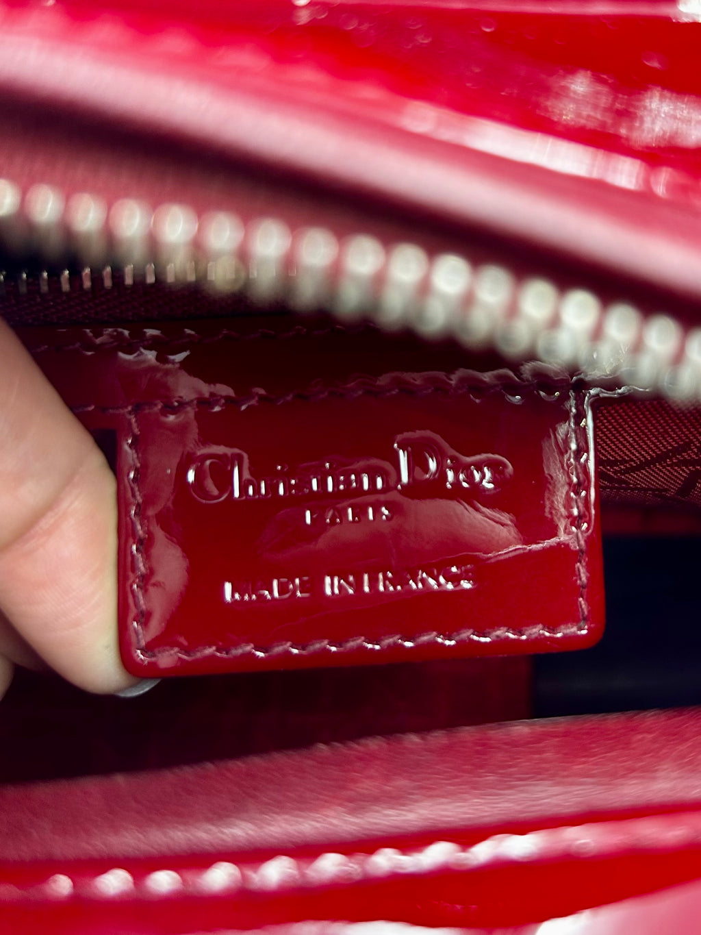 Lady Dior Medium Red Patent Cannage Calfskin Bag