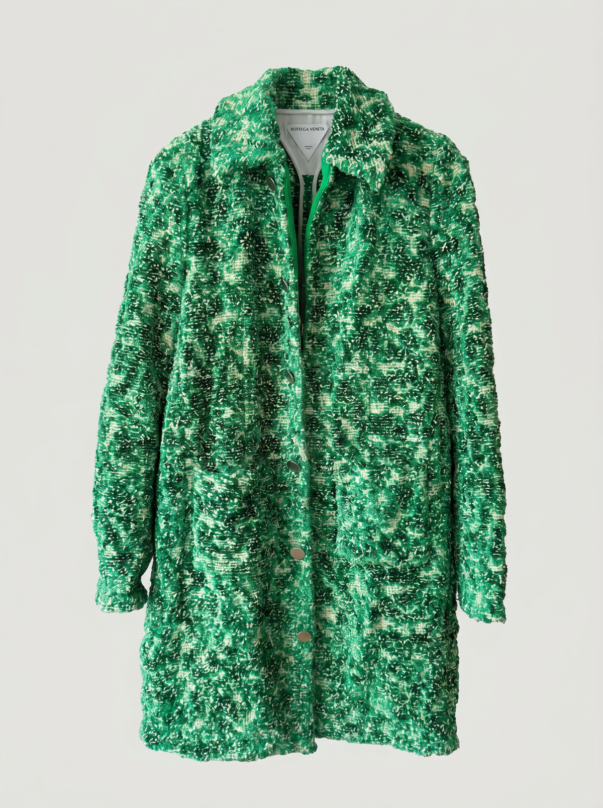 Manteau Bottega Veneta Daniel Lee FW21, tweed chenille, motif animalier, taille IT 40