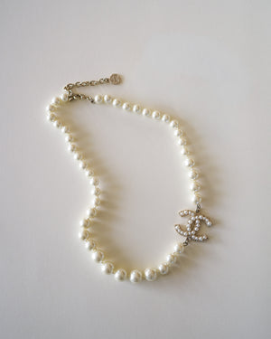 Chanel 100th Anniversary Choker Necklace with Pearls and Gold CC Logo (2017)