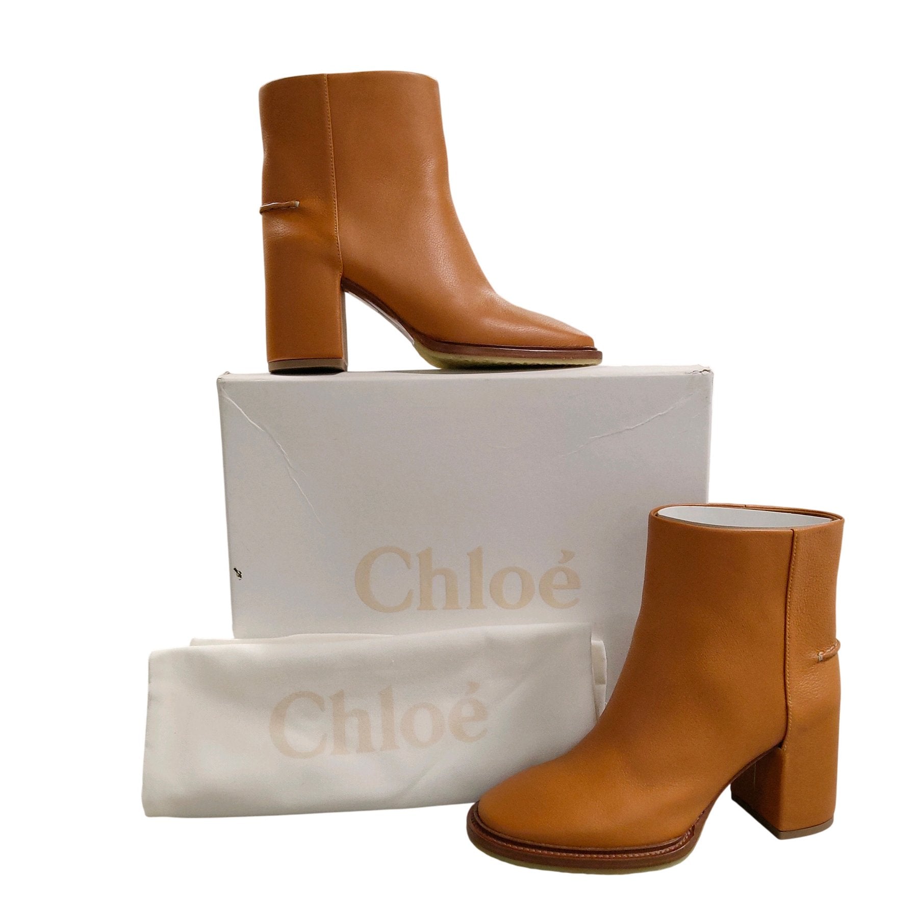 Botki Chloé Edith, skóra cielęca camel, obcas 75 mm, rozmiar 38 (odpowiada 37)