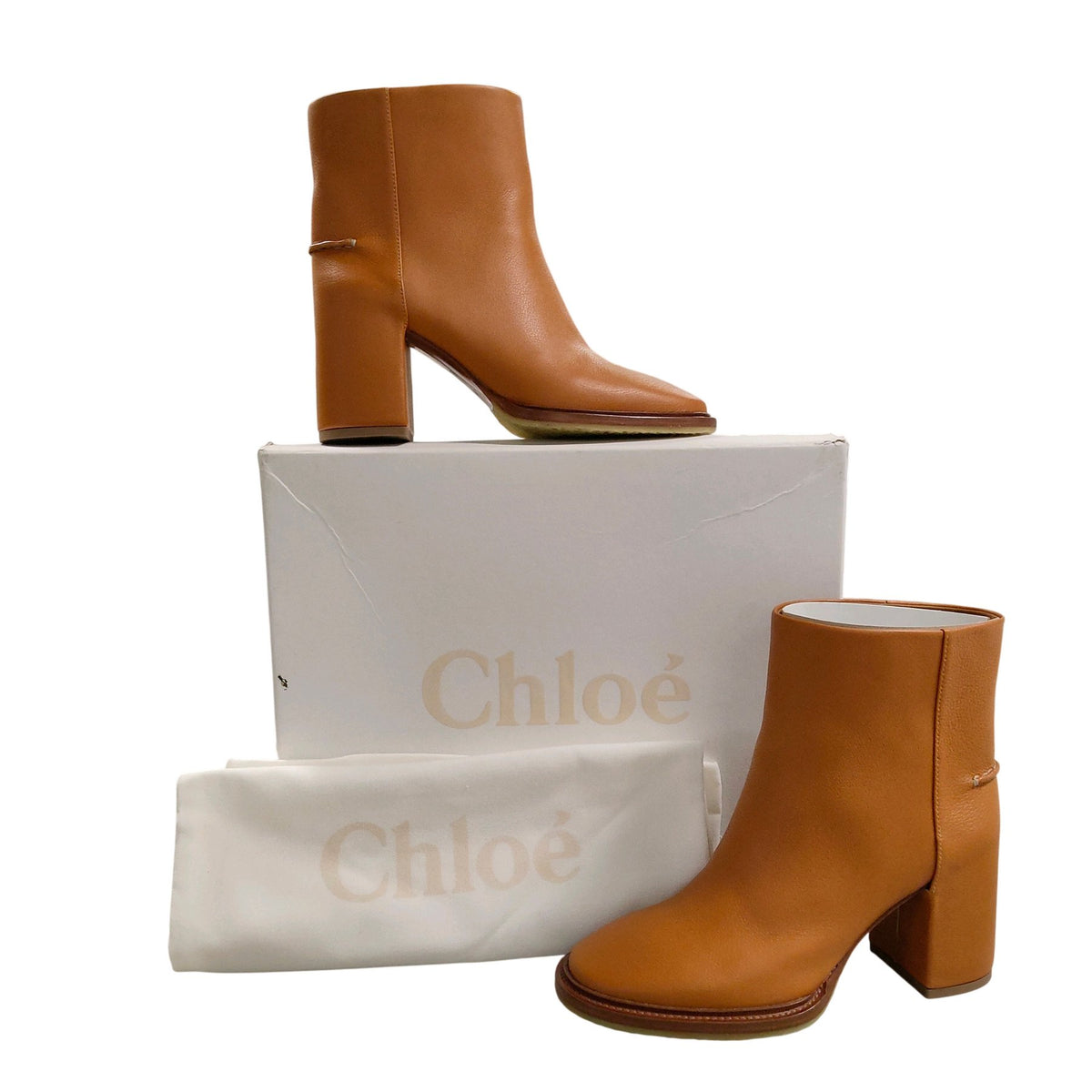 Botki Chloé Edith, skóra cielęca camel, obcas 75 mm, rozmiar 38 (odpowiada 37)