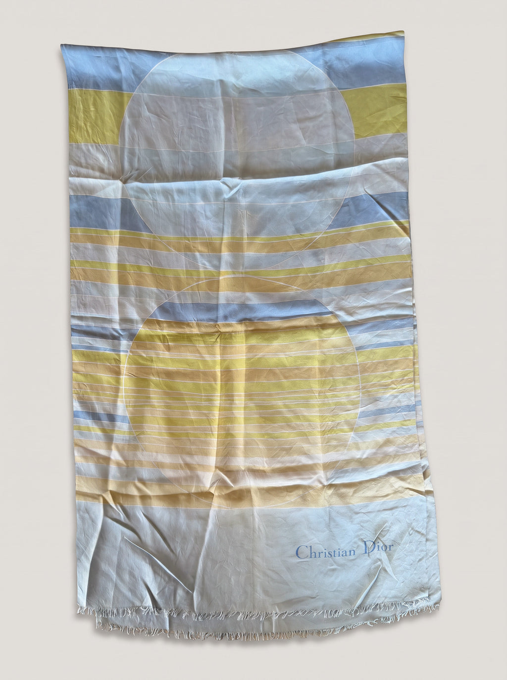 Écharpe Dior vintage en soie, motif géométrique à cercles, années 80