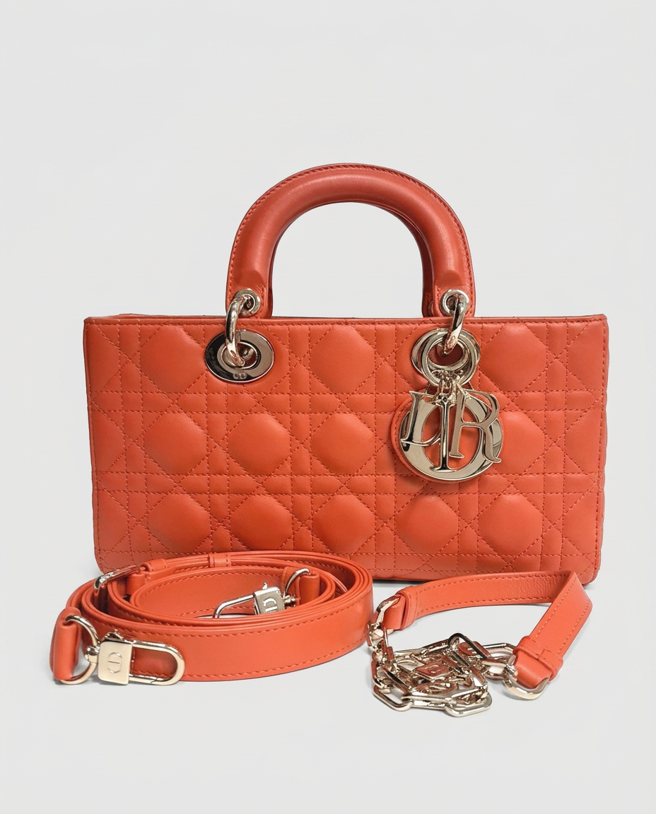 Dior Lady D-Joy Medium bag, orange lambskin, 2022