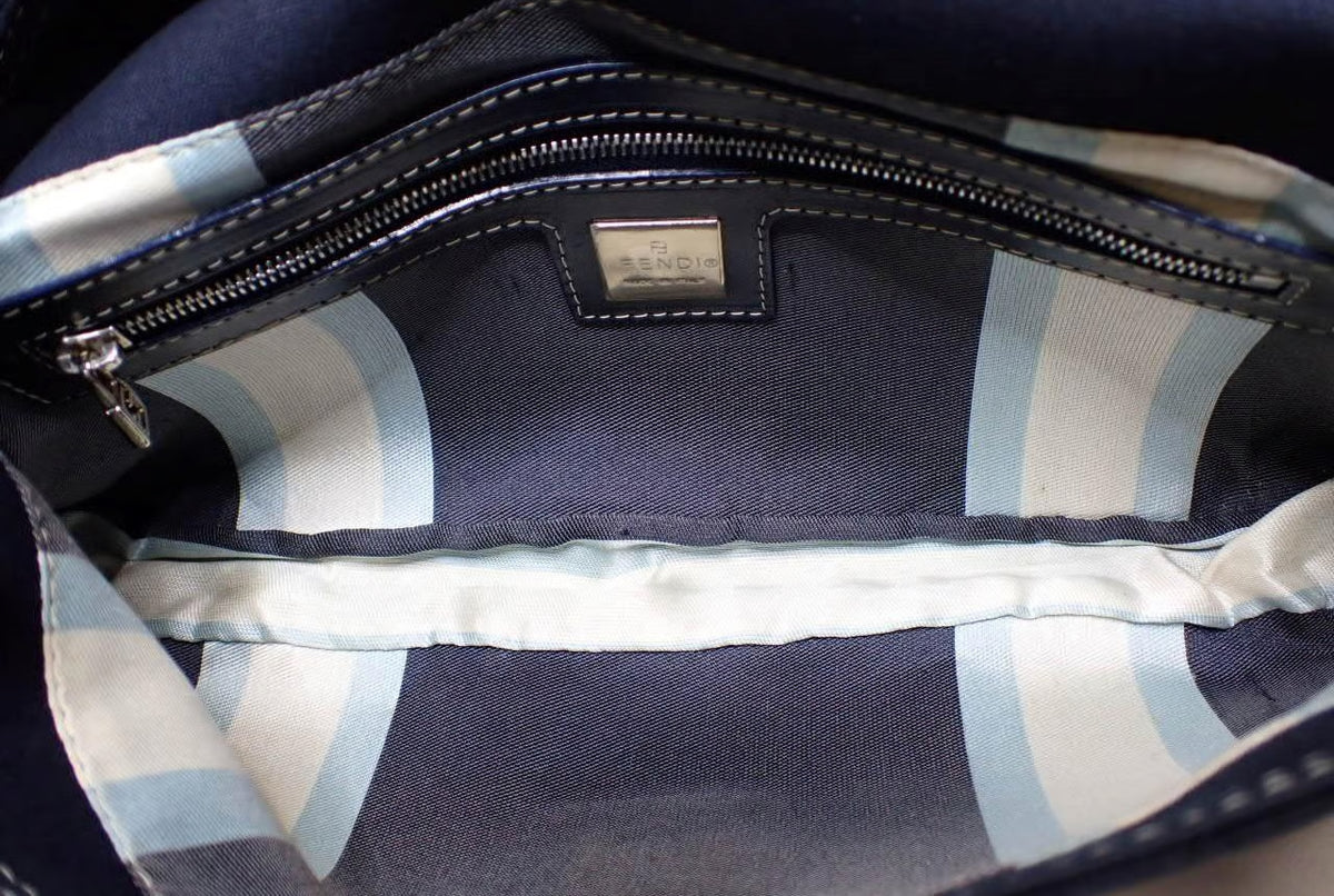 Fendi Baguette bag, navy canvas, enamel buckle