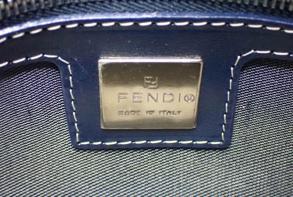 Fendi Baguette bag, navy canvas, enamel buckle