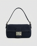 Fendi Baguette bag, navy canvas, enamel buckle