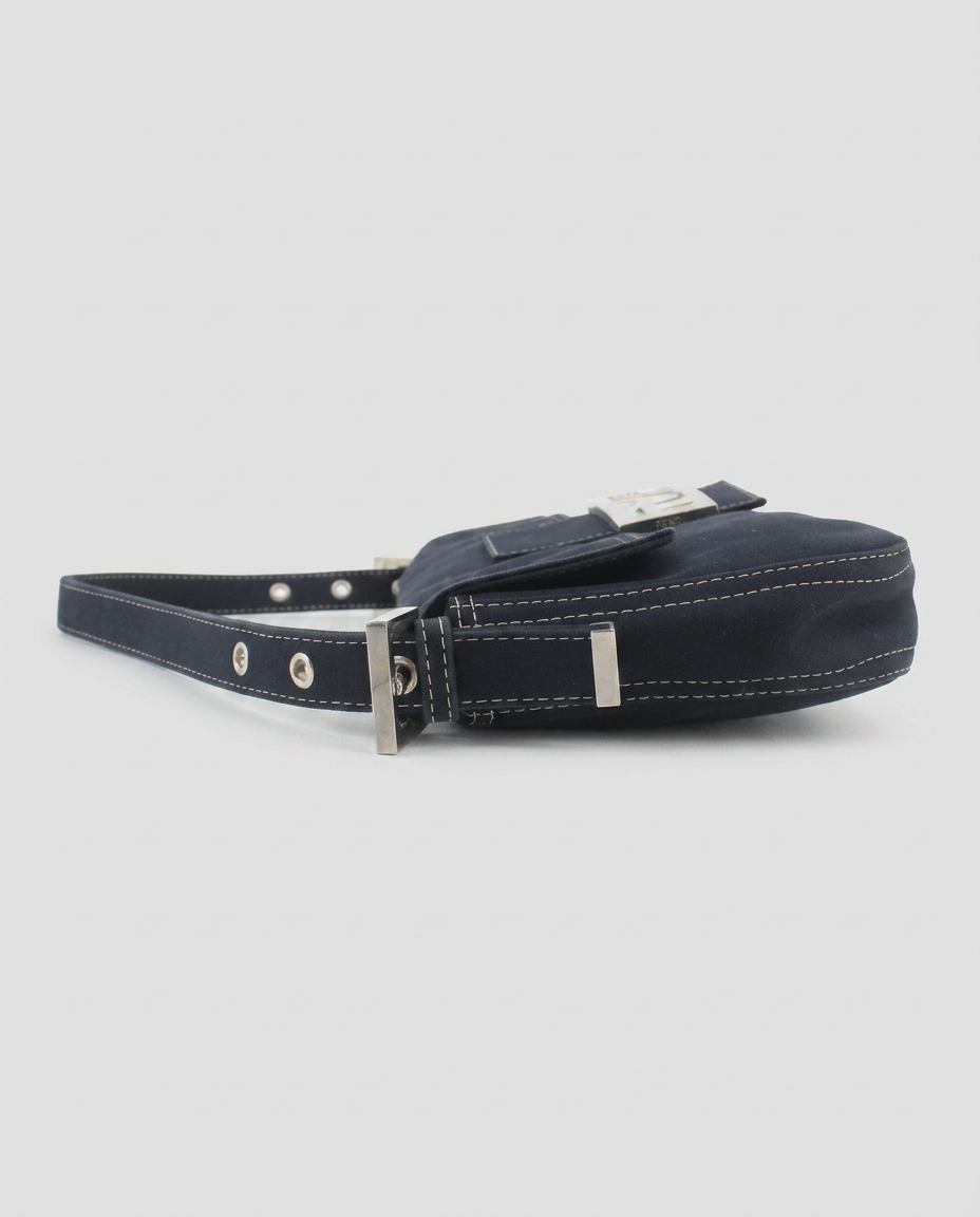 Fendi Baguette bag, navy canvas, enamel buckle