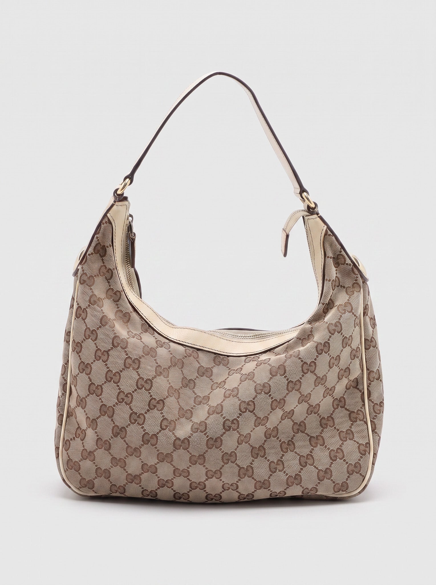 Gucci Charmy hobo bag, GG canvas and leather, beige and white