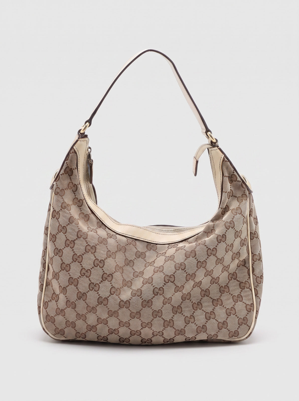 Gucci Charmy hobo bag, GG canvas and leather, beige and white