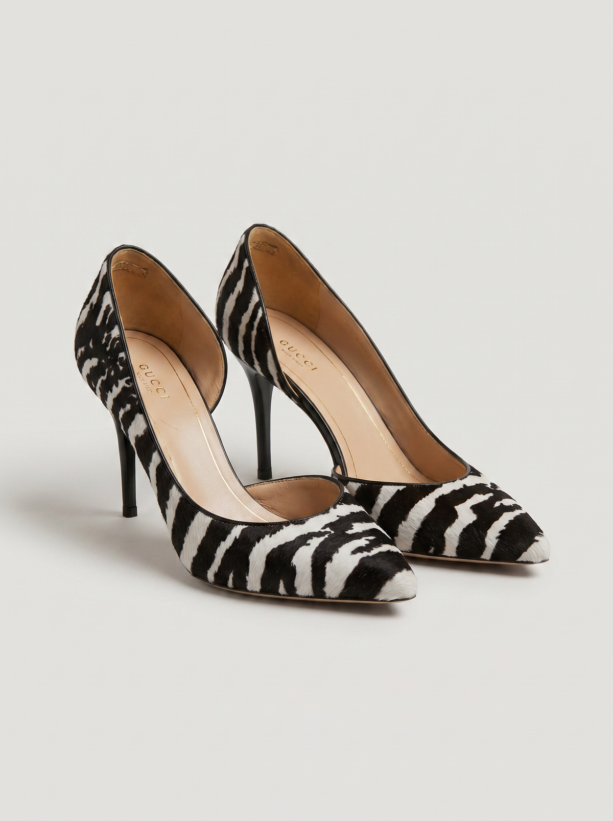 Szpilki Gucci D'Orsay zebra, pony hair, rozmiar 39