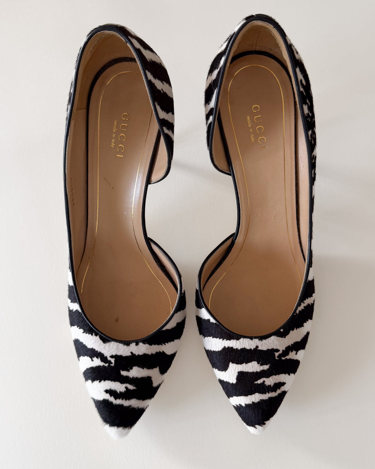 Szpilki Gucci D'Orsay zebra, pony hair, rozmiar 39