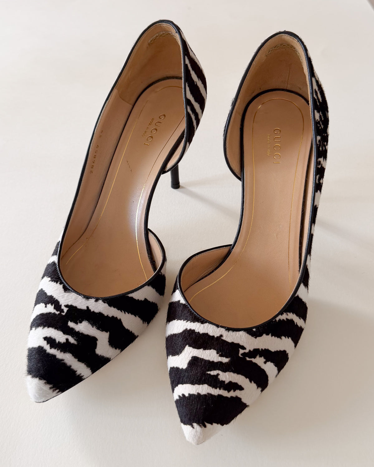Szpilki Gucci D'Orsay zebra, pony hair, rozmiar 39