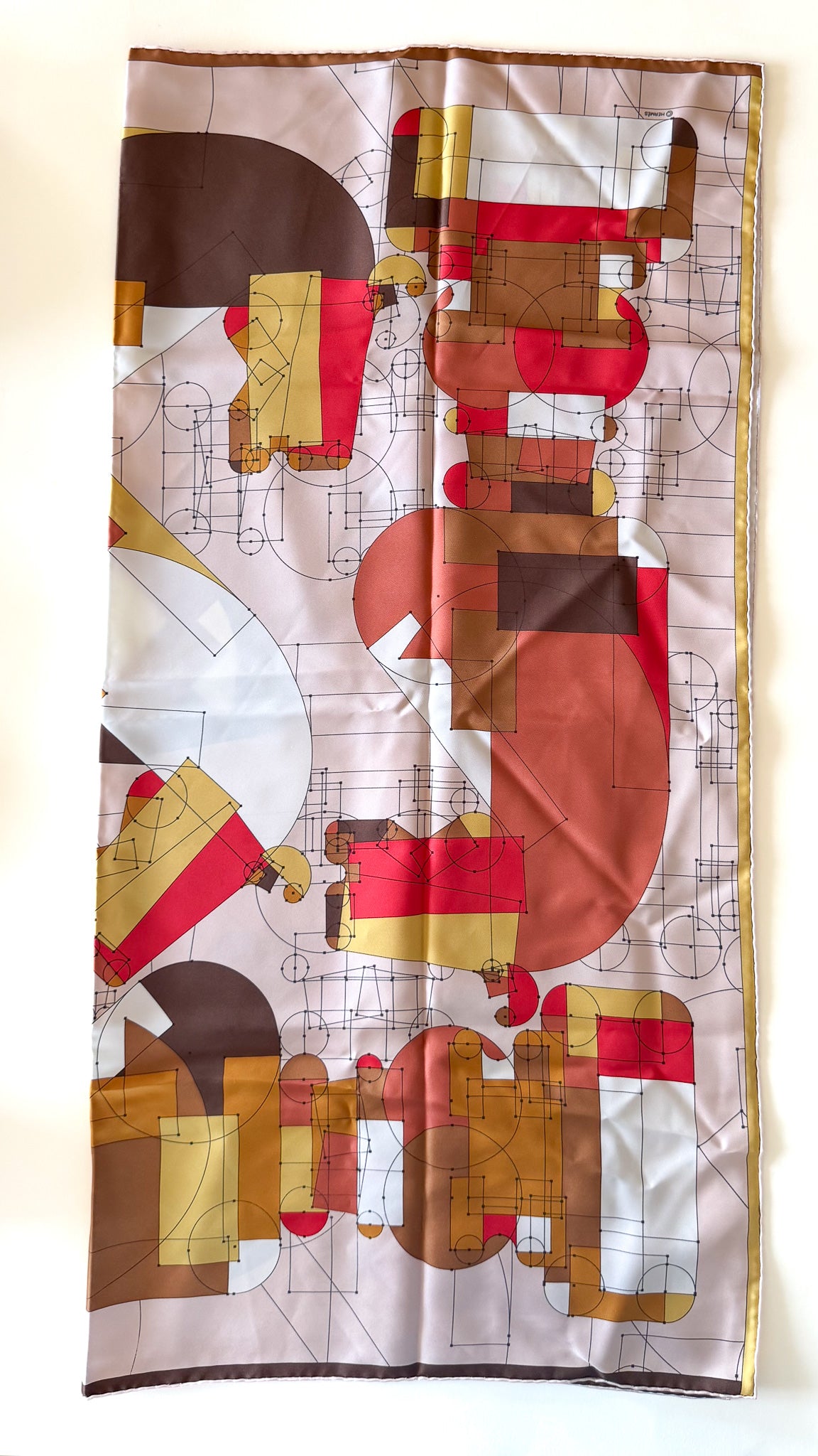 Hermès Échec au Roi scarf – beige, brown, red, chess motif, 90 cm