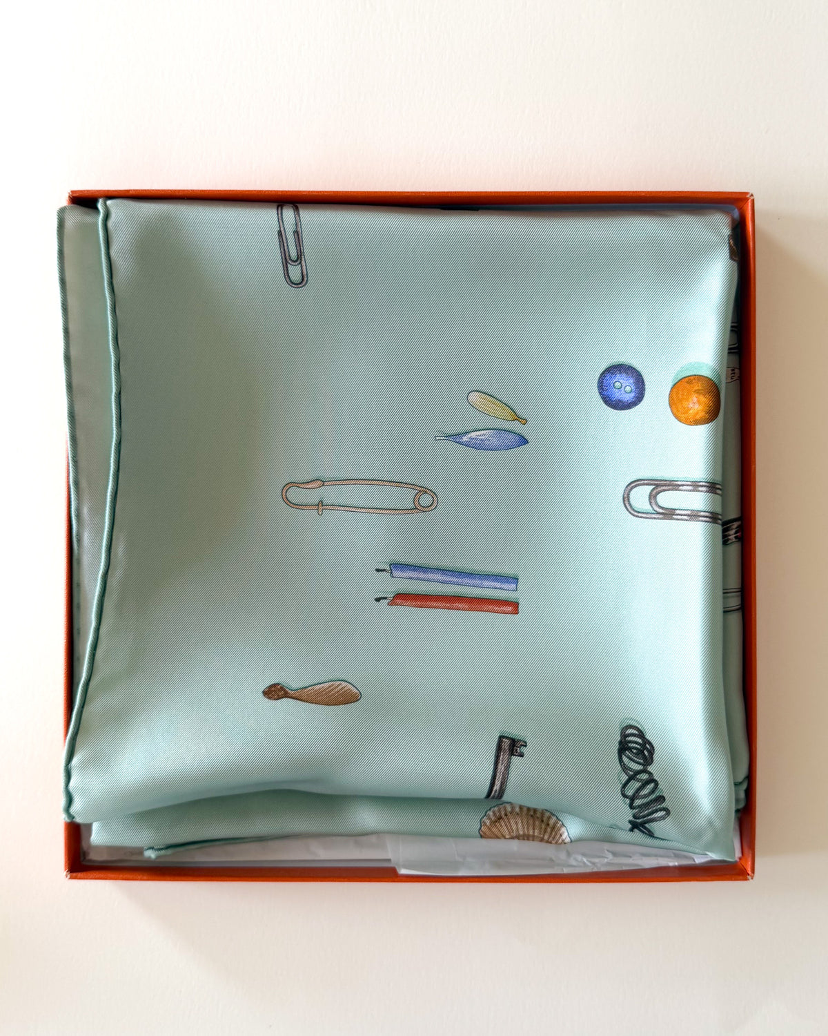 Hermès In The Pocket scarf – aquamarine blue, 90 cm