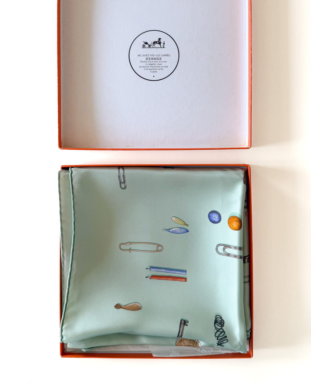 Hermès In The Pocket scarf – aquamarine blue, 90 cm