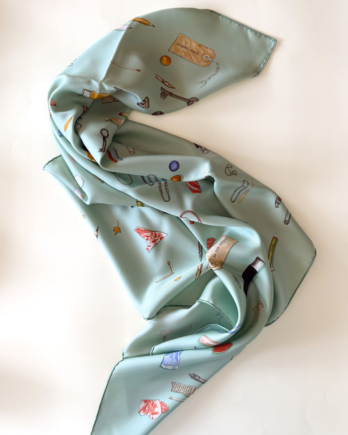 Hermès In The Pocket scarf – aquamarine blue, 90 cm