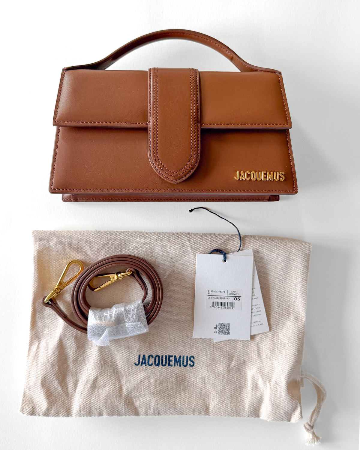 Jacquemus Le Grand Bambino bag, light brown calf leather, unused