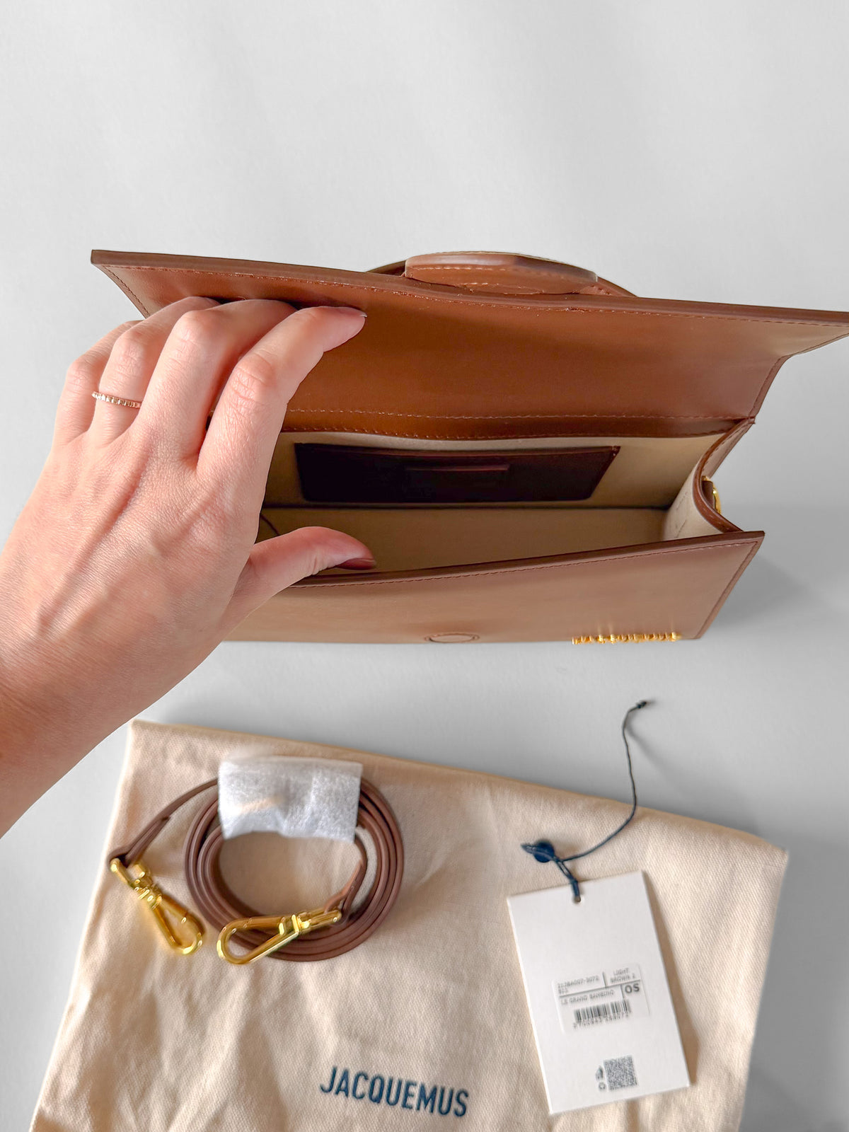 Jacquemus Le Grand Bambino bag, light brown calf leather, unused