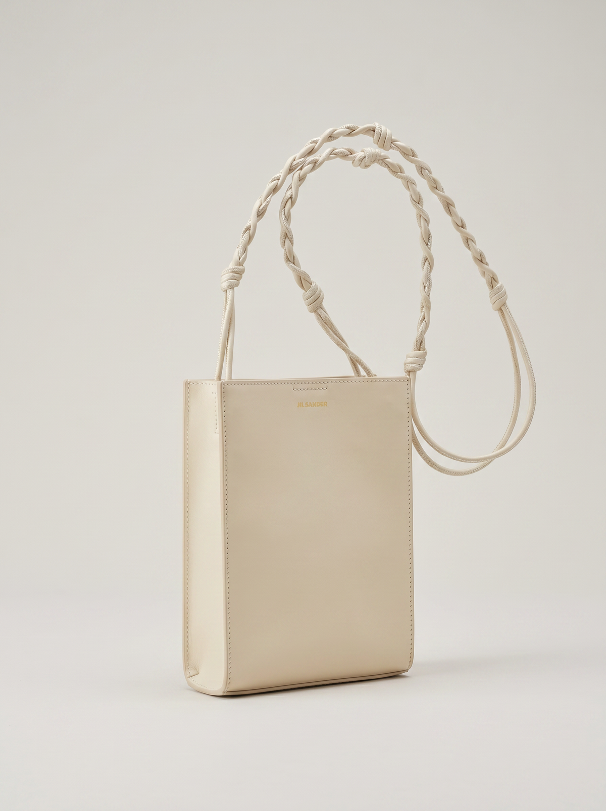 Sac Jil Sander Tangle Small – cuir blanc, bandoulière nouée à la main