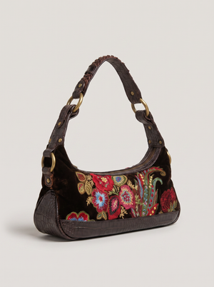 Just Cavalli 2000s vintage shoulder bag, floral embroidered velvet