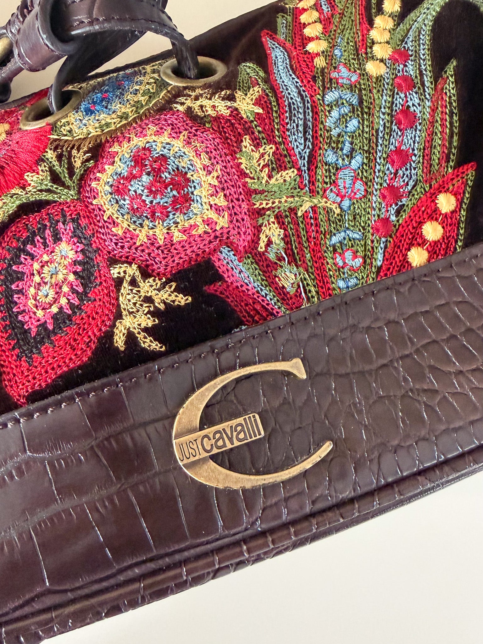 Just Cavalli 2000s vintage shoulder bag, floral embroidered velvet