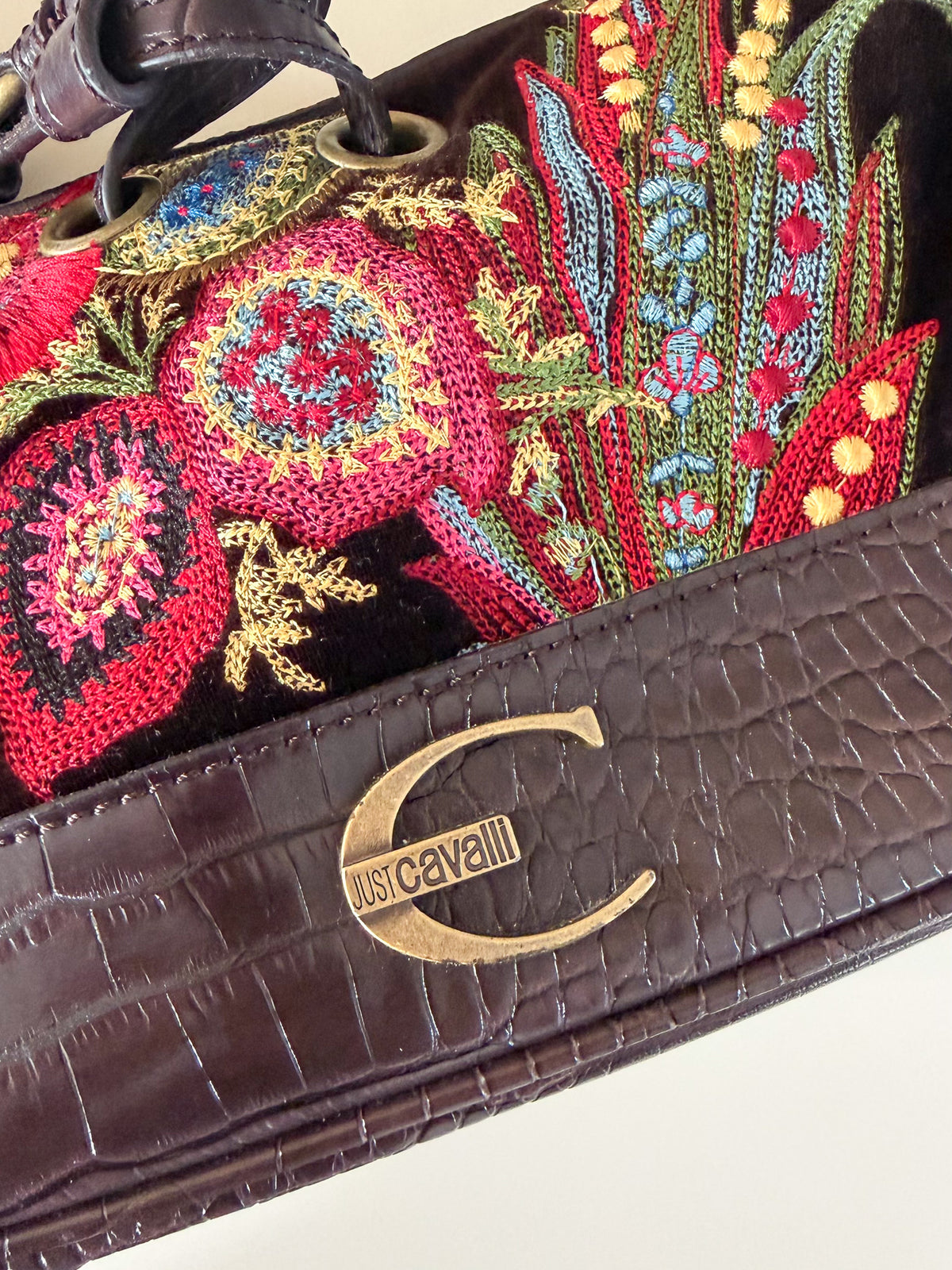 Just Cavalli 2000s vintage shoulder bag, floral embroidered velvet