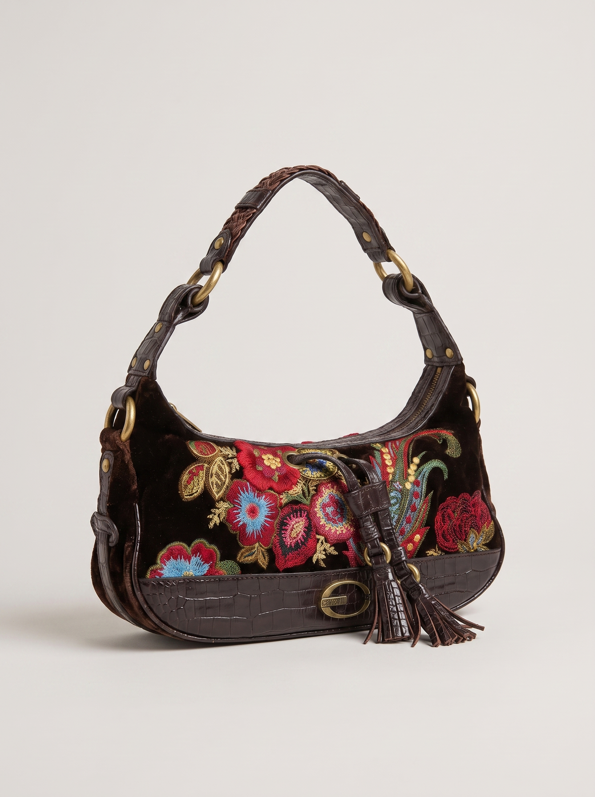 Torebka vintage Just Cavalli 2000s, welur z haftem kwiatowym