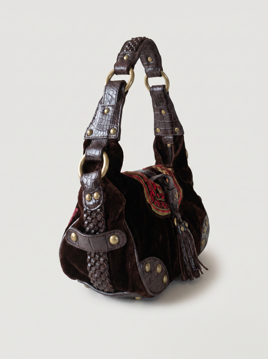 Just Cavalli 2000s vintage shoulder bag, floral embroidered velvet