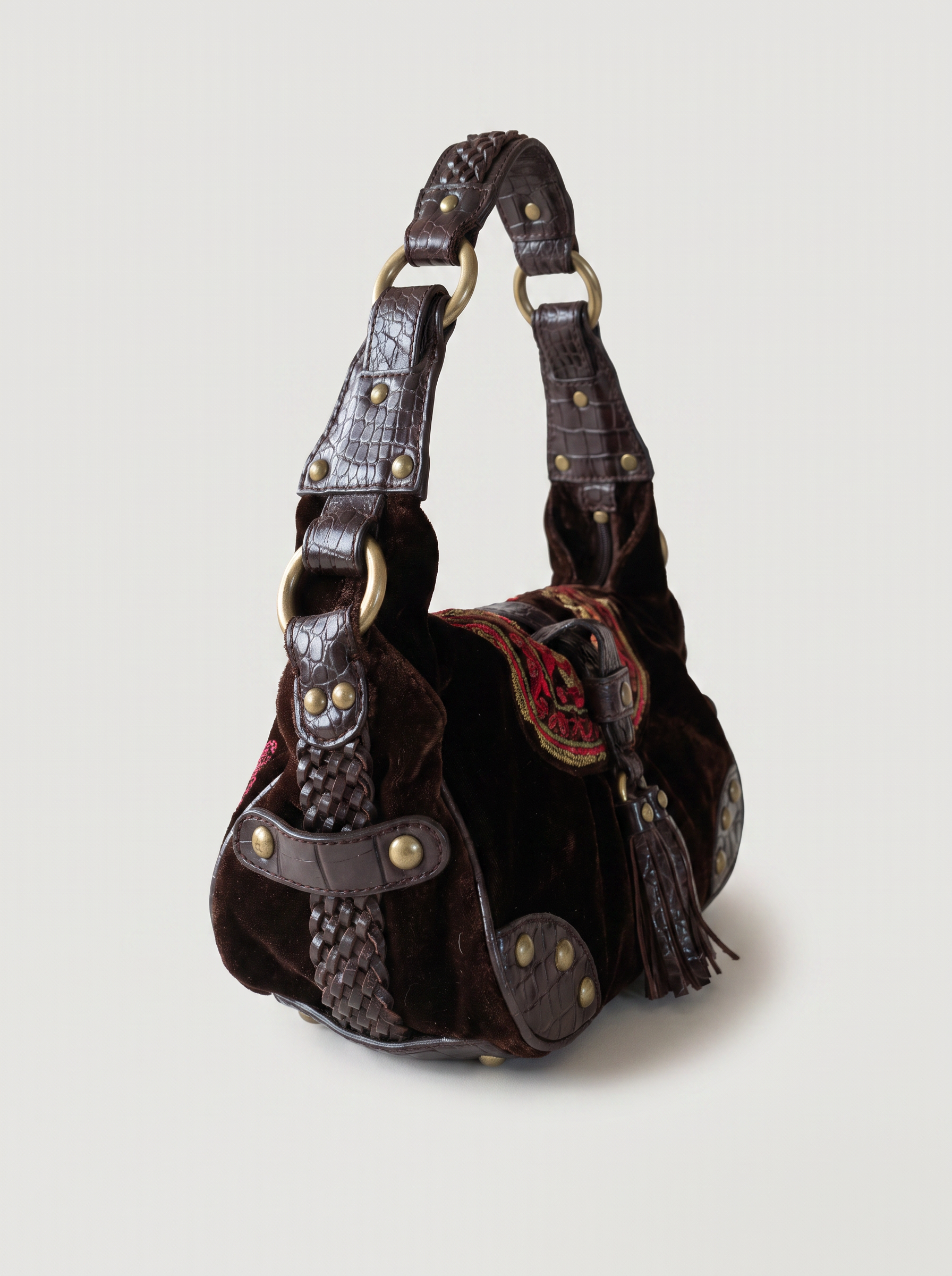 Just Cavalli 2000s vintage shoulder bag, floral embroidered velvet
