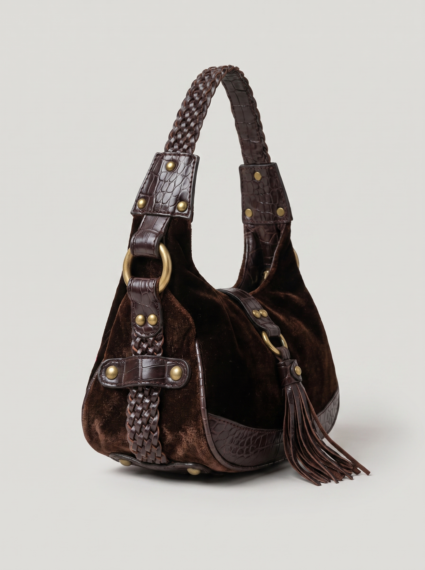 Just Cavalli 2000s vintage shoulder bag, floral embroidered velvet