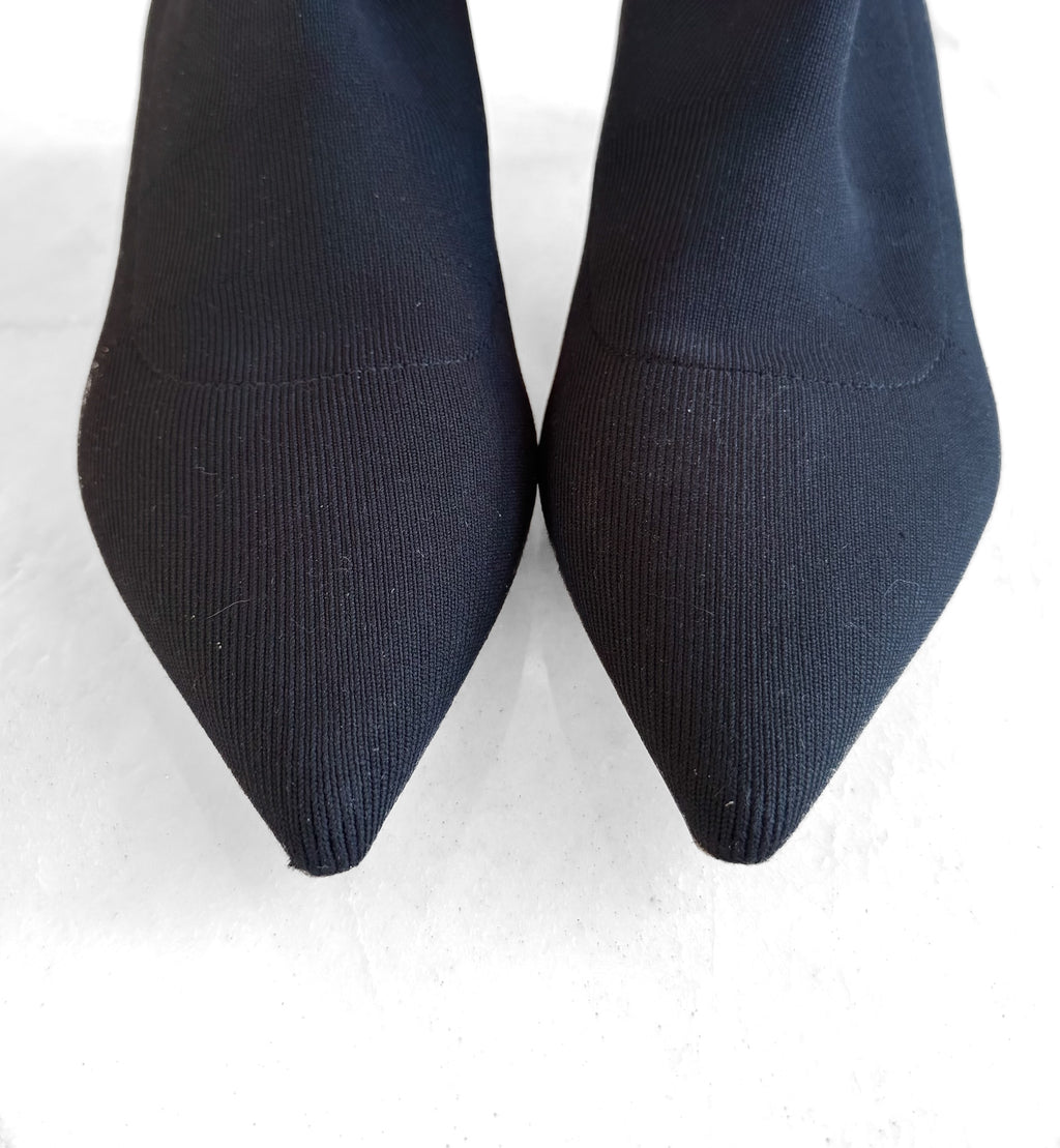 Prada stretch knit nylon ankle boots, black, size 38