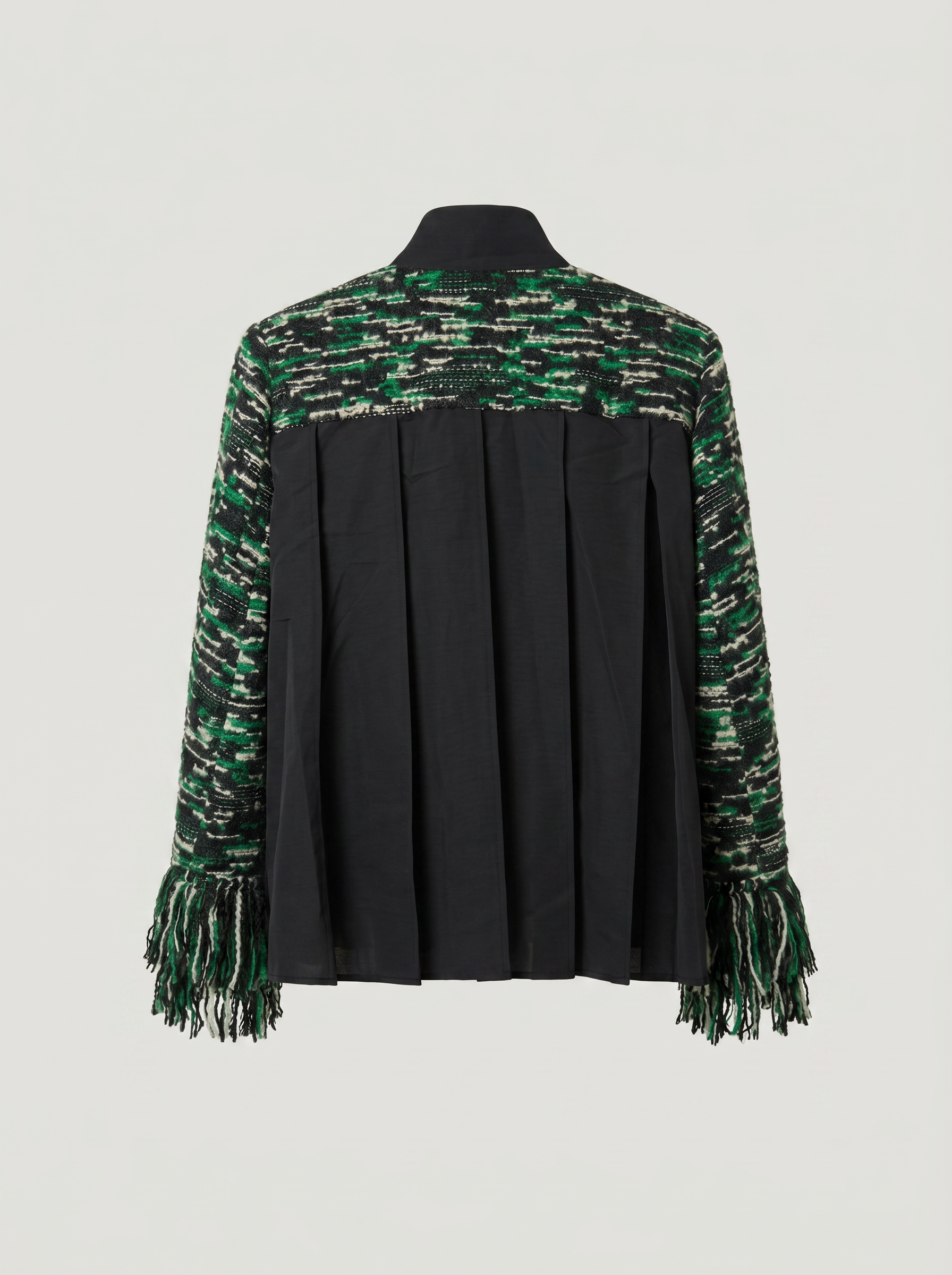 Sacai FW24 Jacket - fringed tweed, green hybrid design, size 2