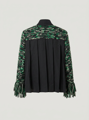 Sacai FW24 Jacket - fringed tweed, green hybrid design, size 2