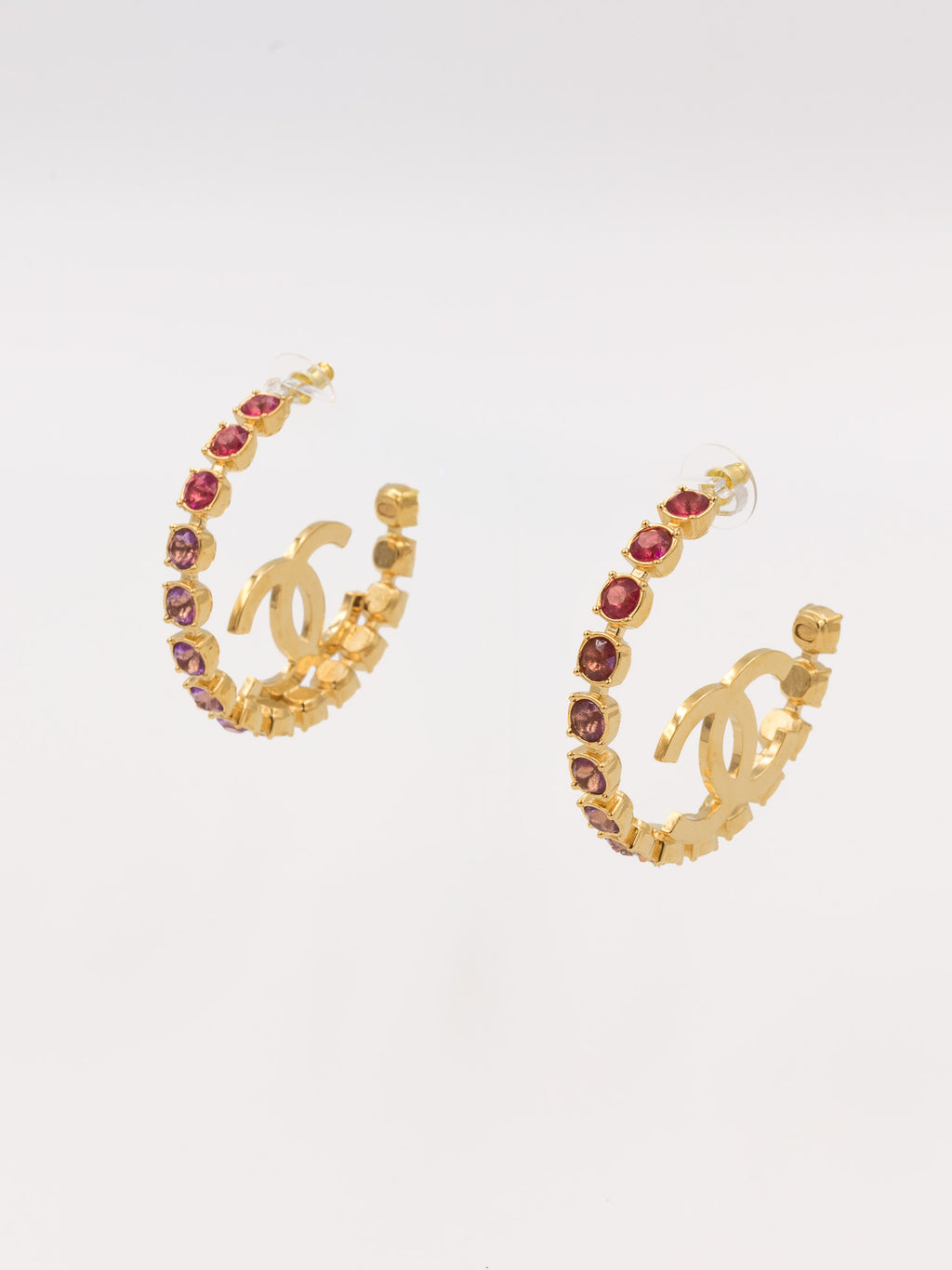 Chanel duże kolczyki koła z logo i różowymi kryształami ombré