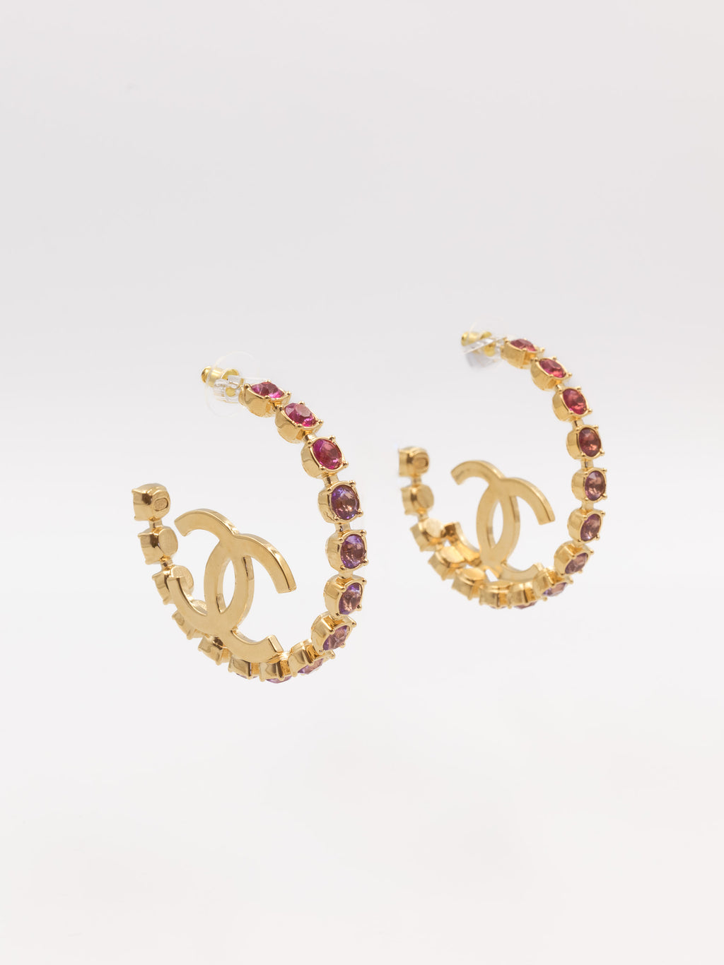 Chanel duże kolczyki koła z logo i różowymi kryształami ombré