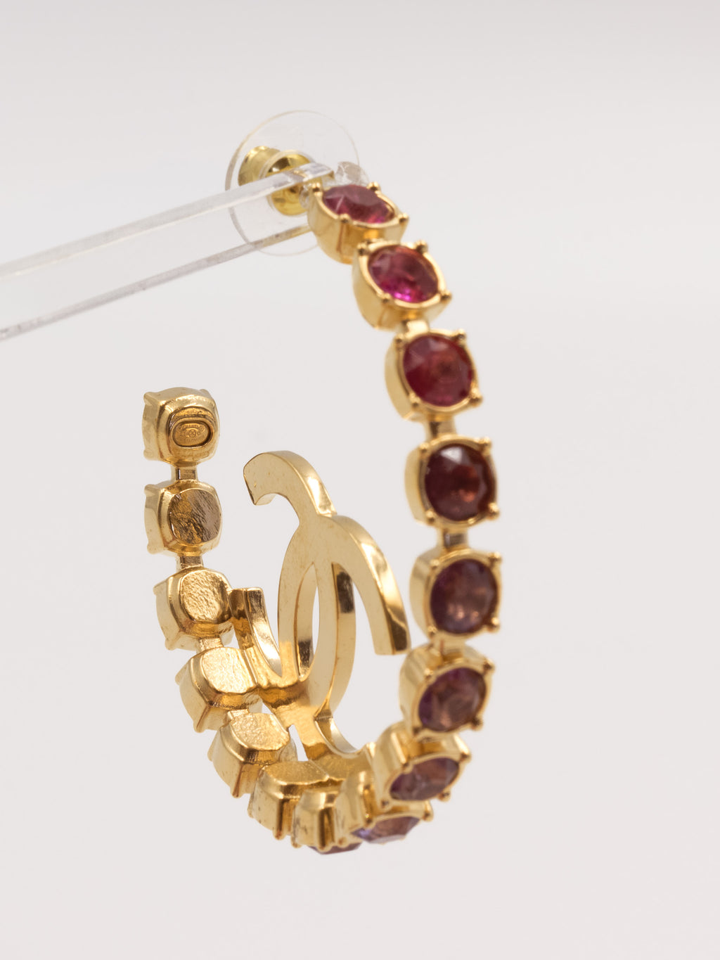 Chanel duże kolczyki koła z logo i różowymi kryształami ombré