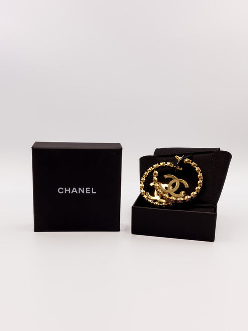 Chanel duże kolczyki koła z logo i różowymi kryształami ombré Chanel
