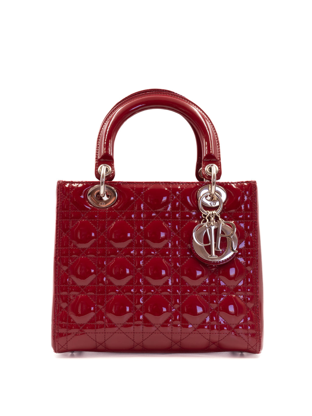 Lady Dior Medium Red Patent Cannage Calfskin Bag
