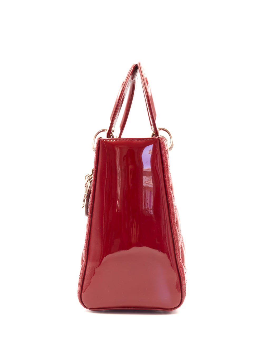 Lady Dior Medium Red Patent Cannage Calfskin Bag