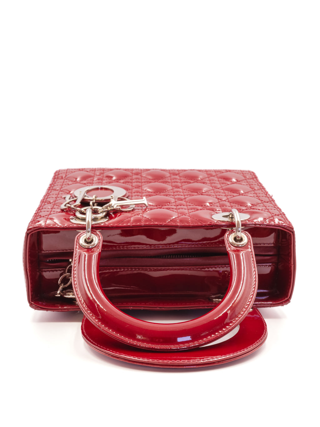 Lady Dior Medium Red Patent Cannage Calfskin Bag
