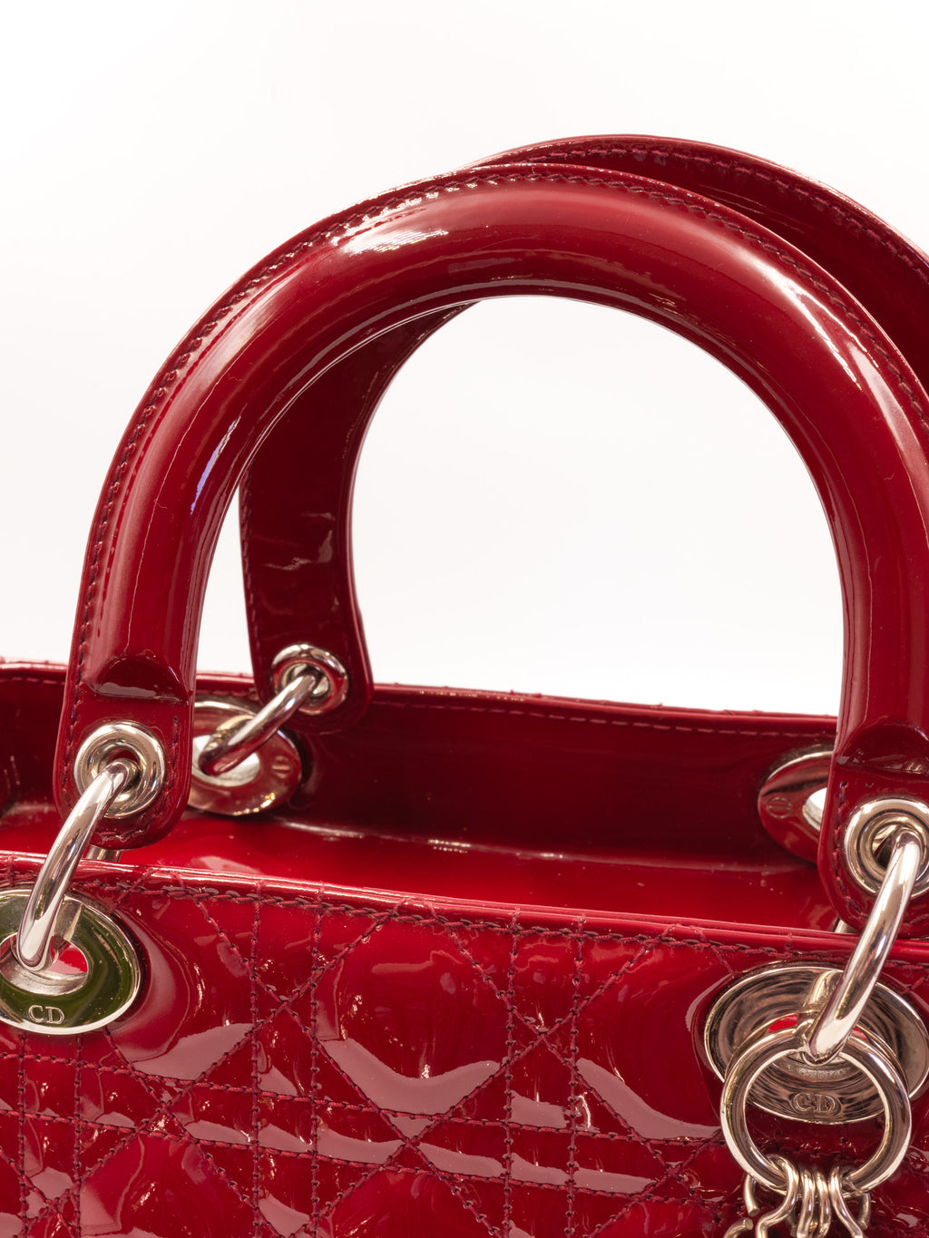 Lady Dior Medium Red Patent Cannage Calfskin Bag