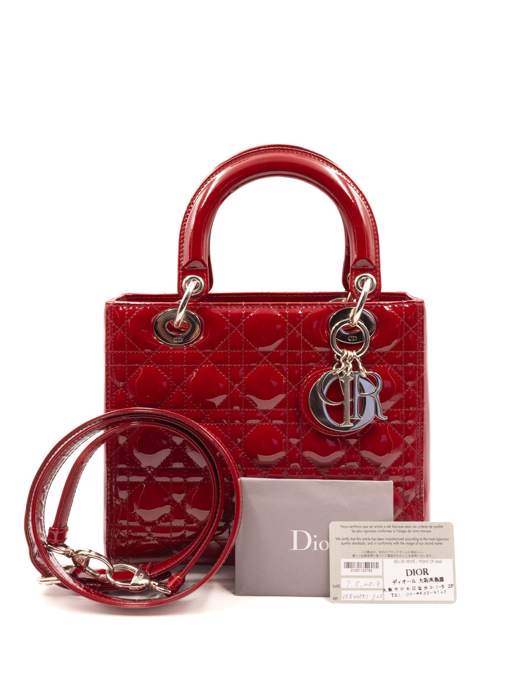 Lady Dior Medium Red Patent Cannage Calfskin Bag