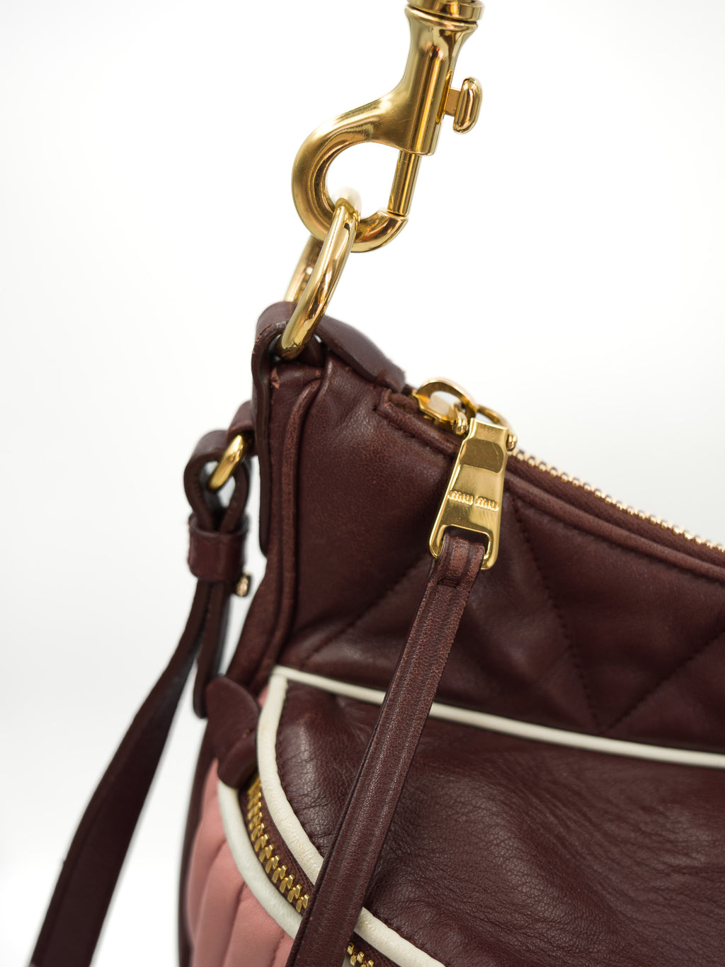 Torebka Miu Miu Nappa Matelasse Rider Shoulder śliwkowa i różowa