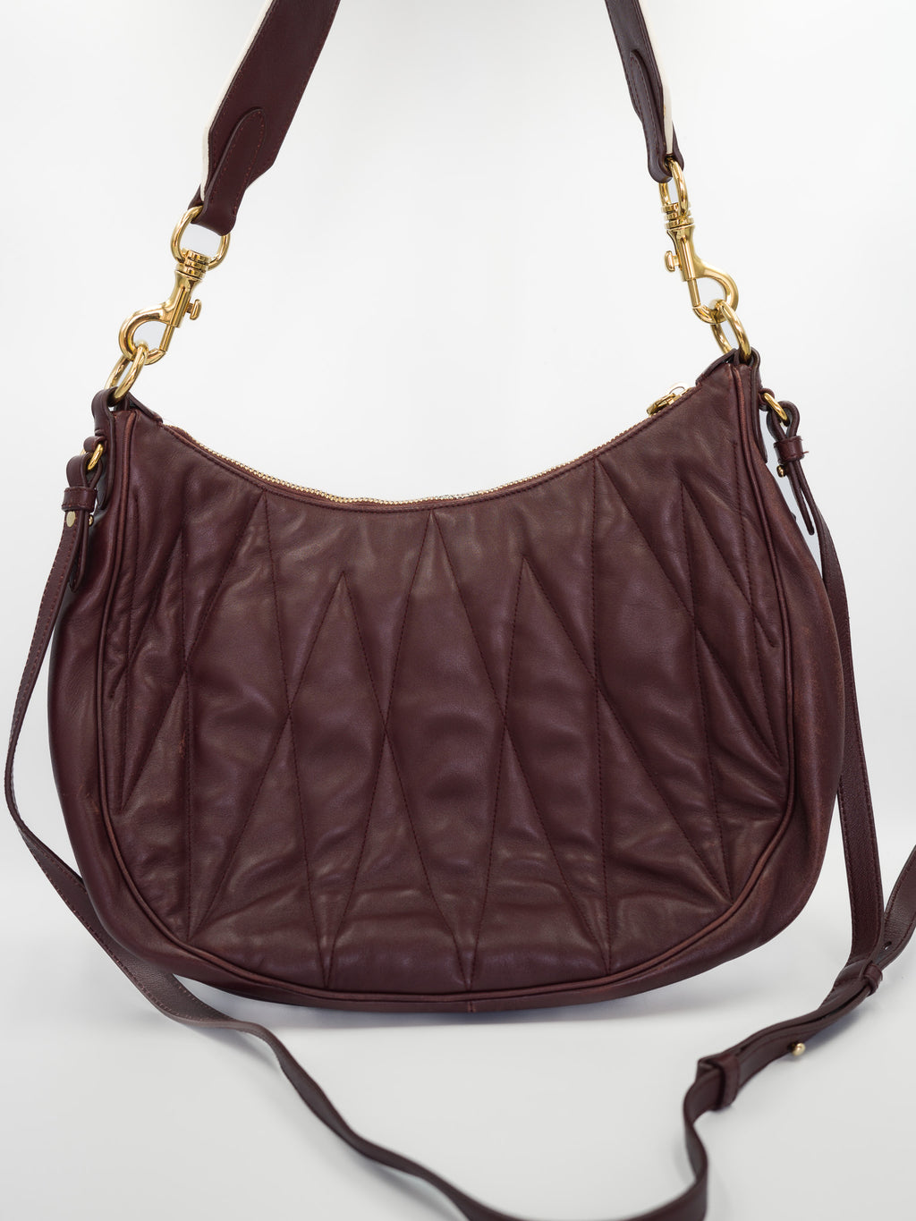 Torebka Miu Miu Nappa Matelasse Rider Shoulder śliwkowa i różowa