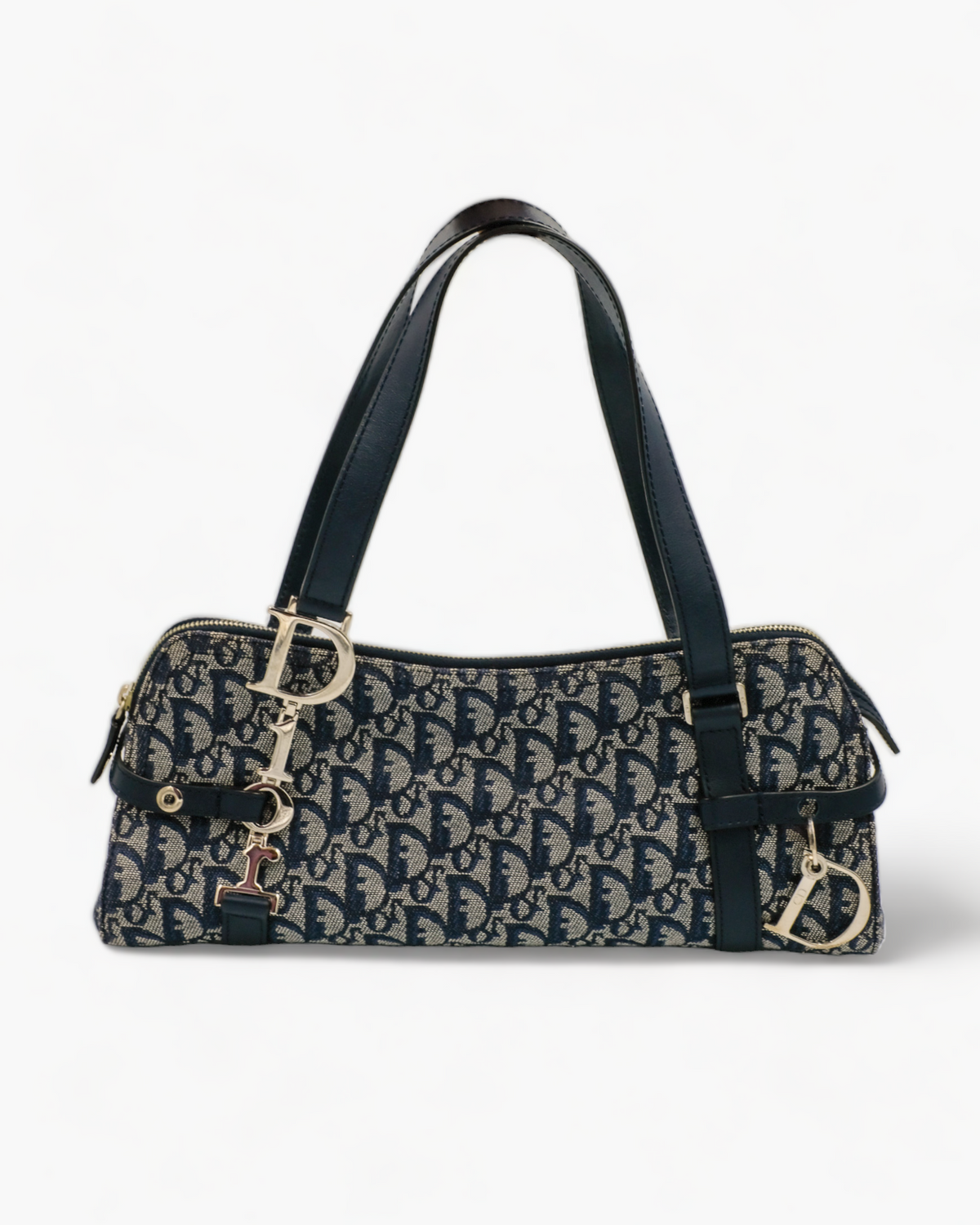 Dior Navy Oblique Trotter Logo Charm Boston Dior
