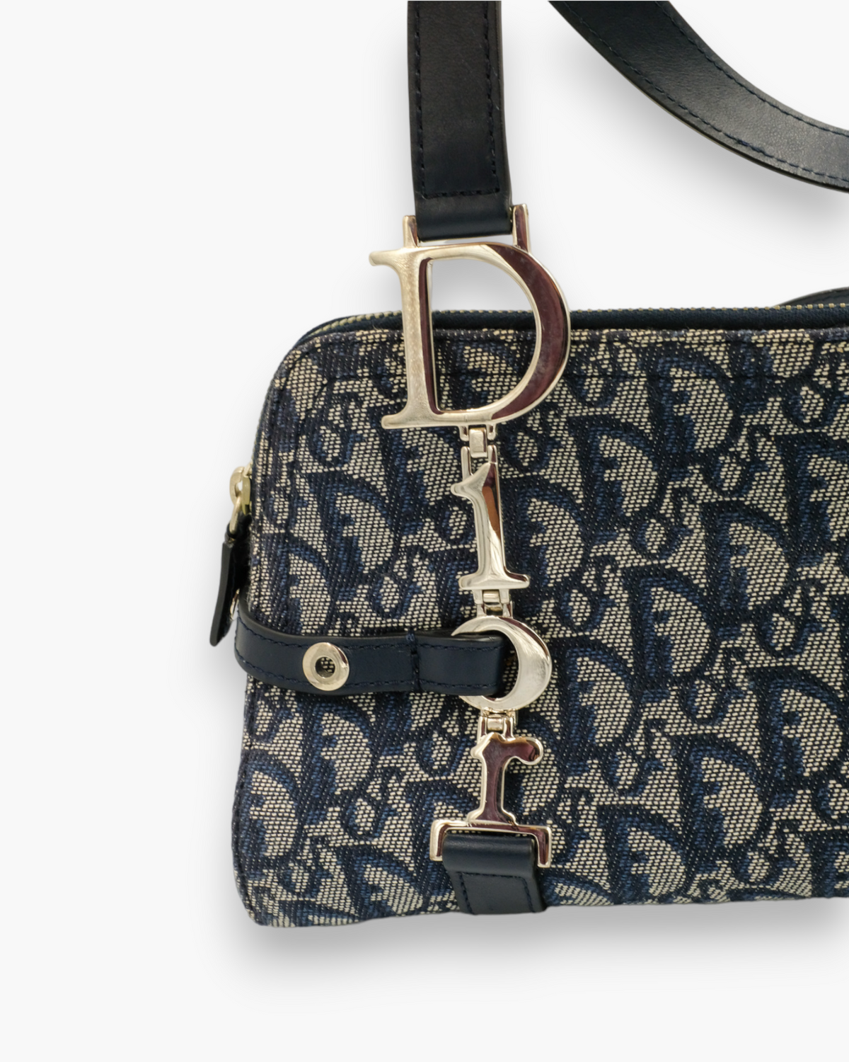 Dior Navy Oblique Trotter Logo Charm Boston Dior