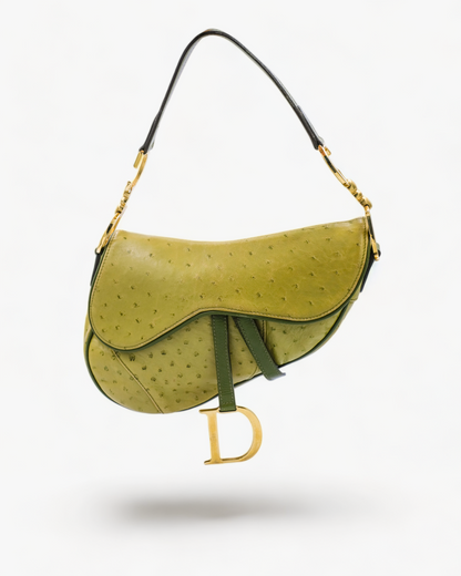 Sac Saddle Dior Cuir d'Autruche Vert