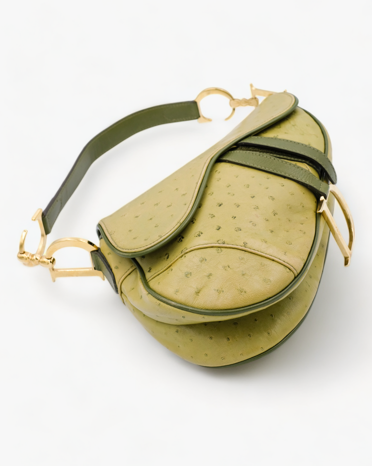 Dior Saddle Bag Green Ostrich Leather